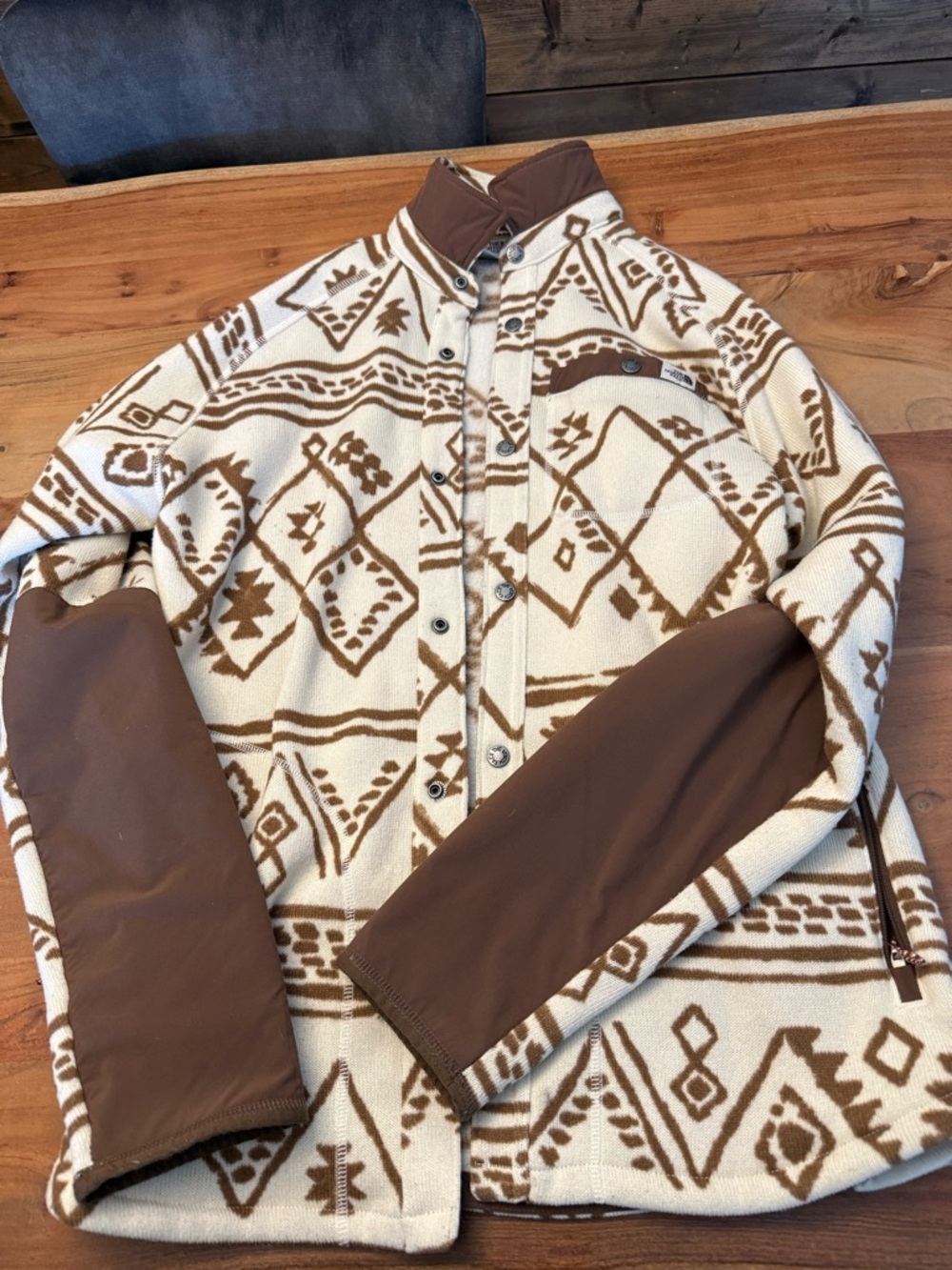 Ivory and Brown Patterned Fleece Jacket